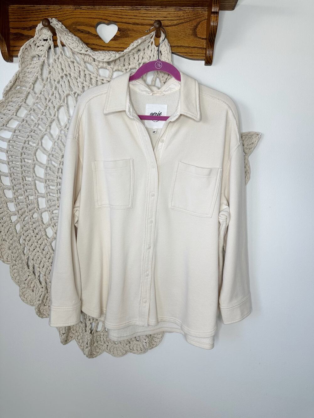 Aerie Lumberjane Fleece Shirt In Toasted Coconut Size Small